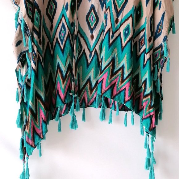 Do Every Thing in Love Womens Multicolor Argyle Diamond Cover up Kimono One Size - Picture 3 of 6